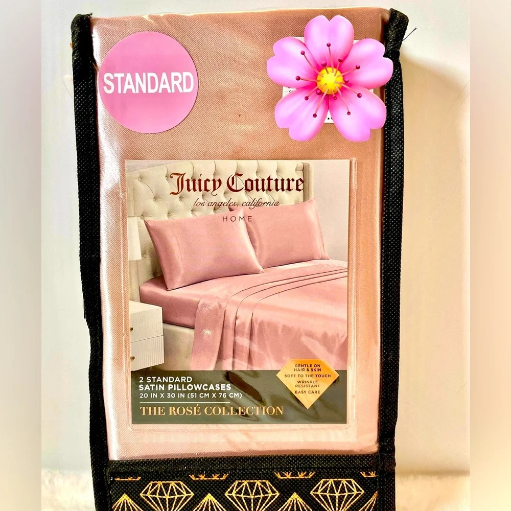JUICY COUTURE Set‎ of 2 Satin Pillowcases Rosé Collection Rose Gold NEW